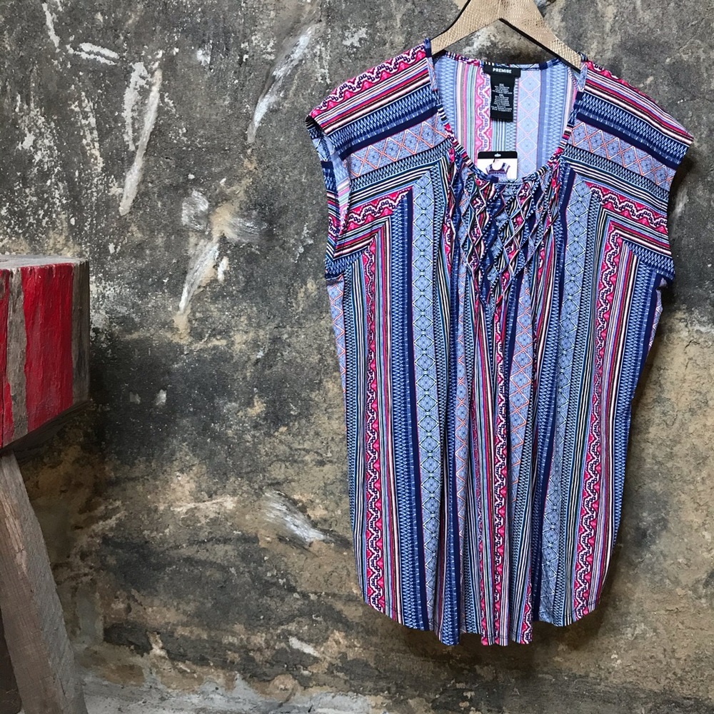 blue & red shell top mosaic stripe Premise XXL